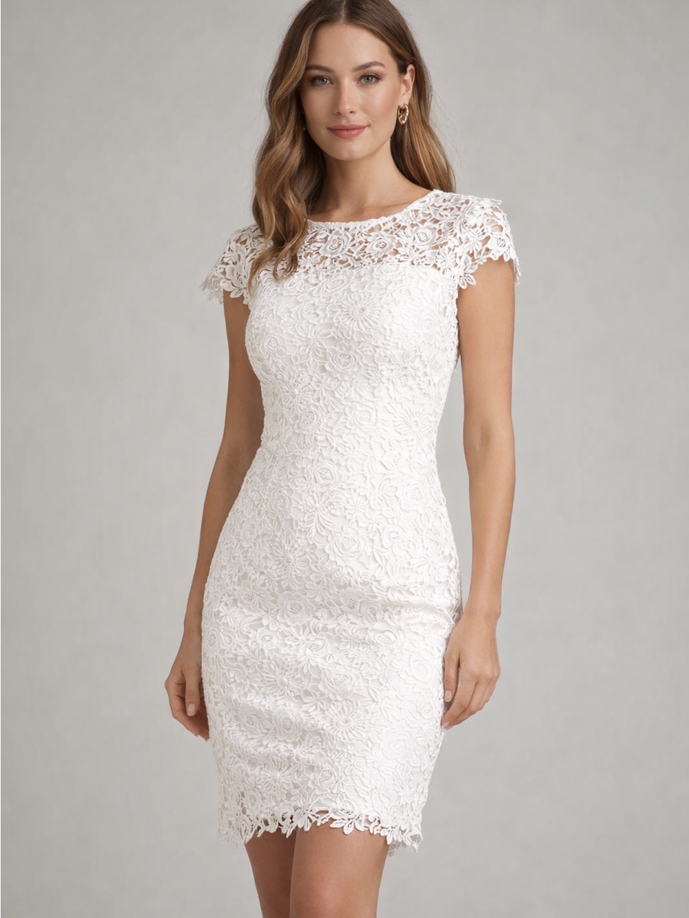 Lulu's Ivory Floral Lace Cap-Sleeve Mini Dress